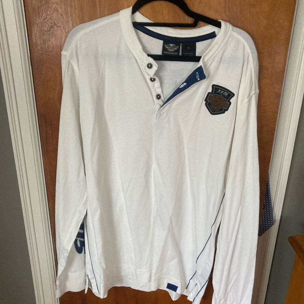 Harley-Davidson White Long Sleeve Shirt with Blue Accents